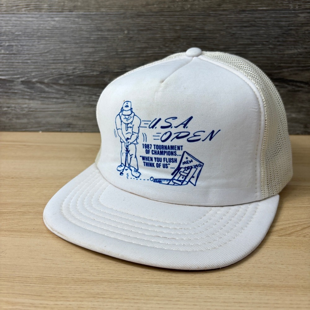 Vintage US Open Hat Cap Snapback White Trucker 1987 When You Flush Adjustable